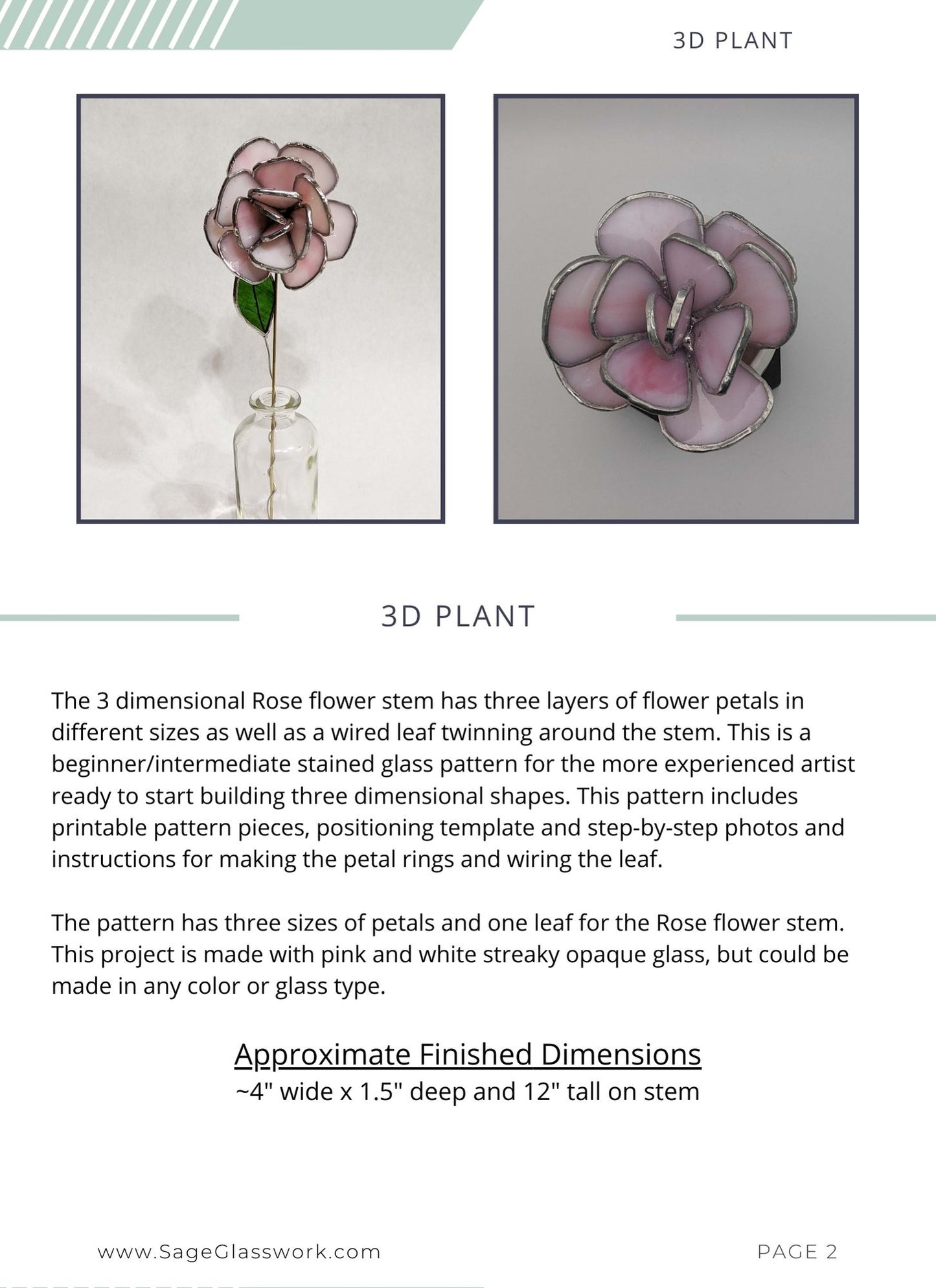 3D Rose Flower Stem TUTORIAL stained glass pattern