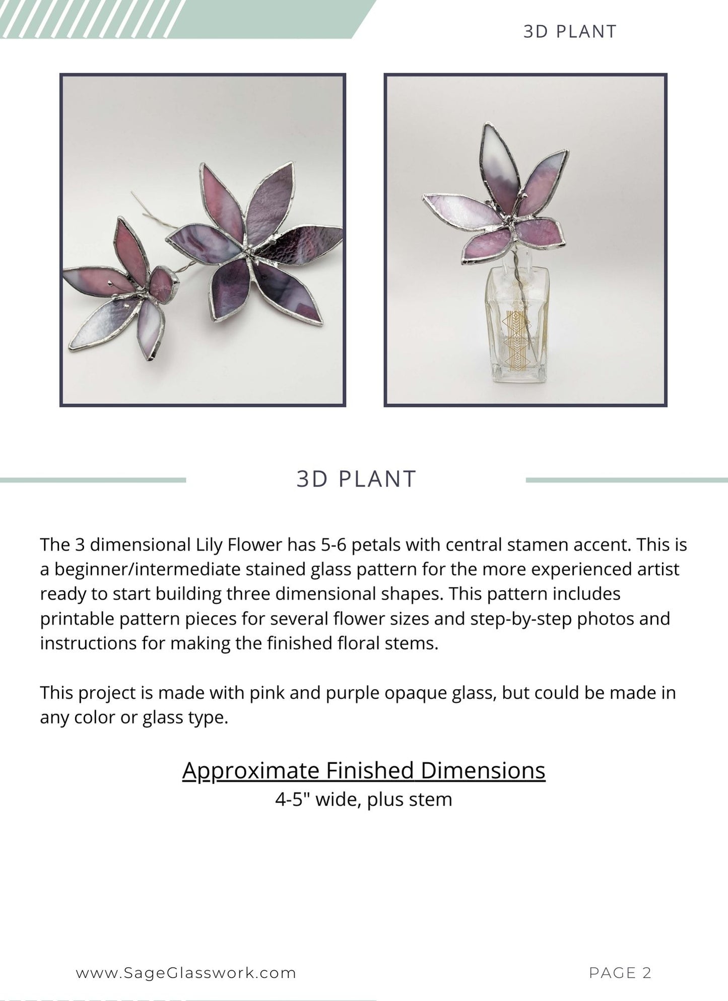 3D Lily Flower Stem TUTORIAL stained glass pattern