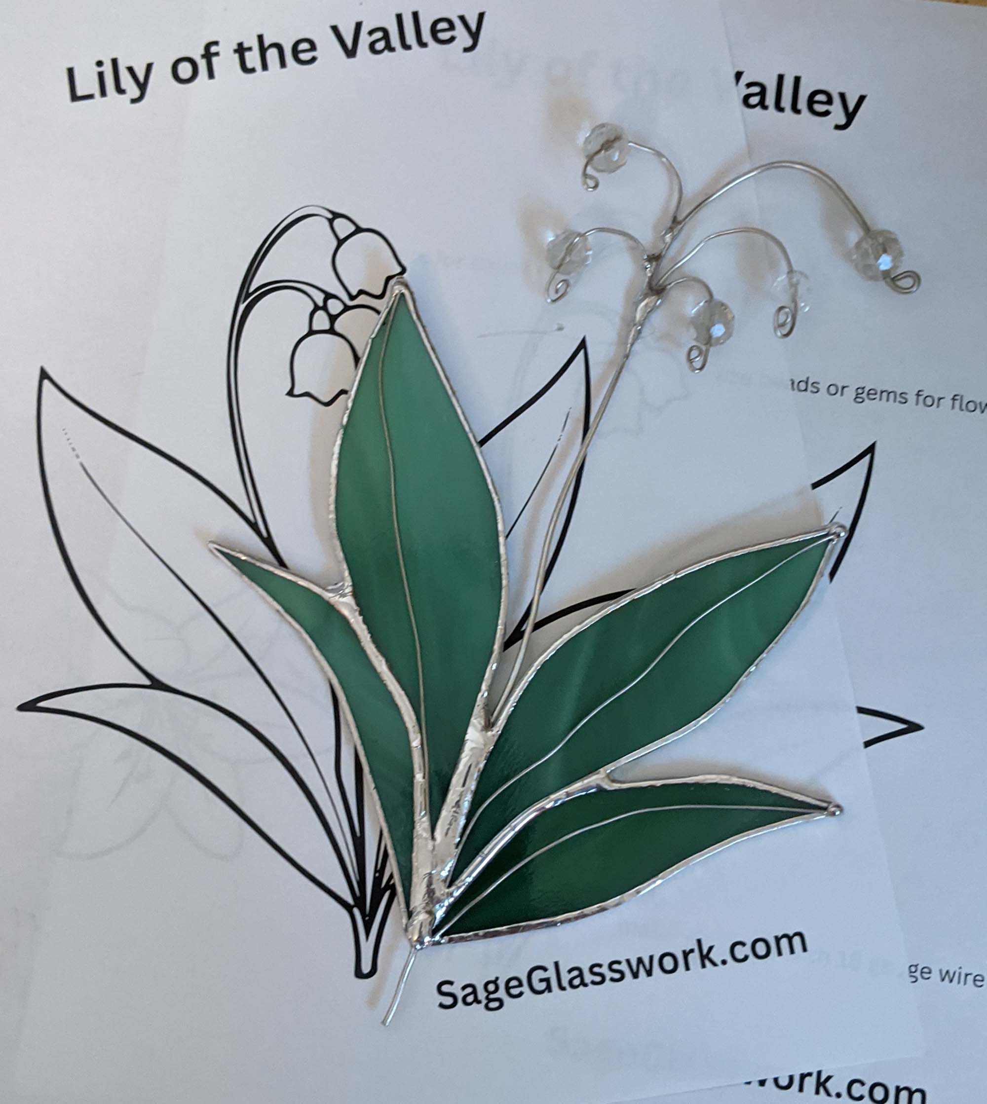 thumbnail image 2 of Lily Of The Valley Stained Glass Suncatcher Wildflowers Window Panel 2 of 10