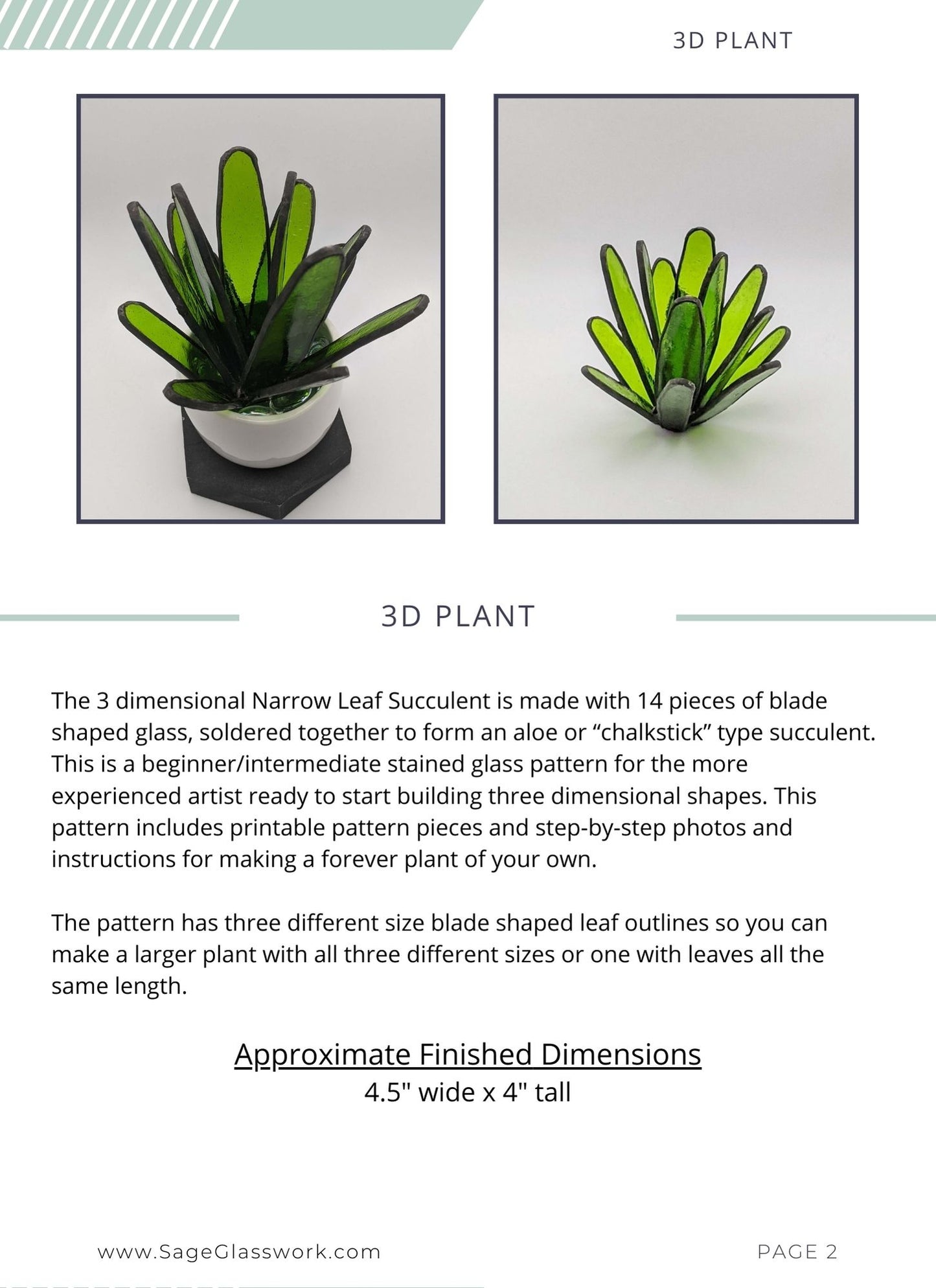 3D Narrow Leaf Succulent TUTORIAL, stained glass pattern