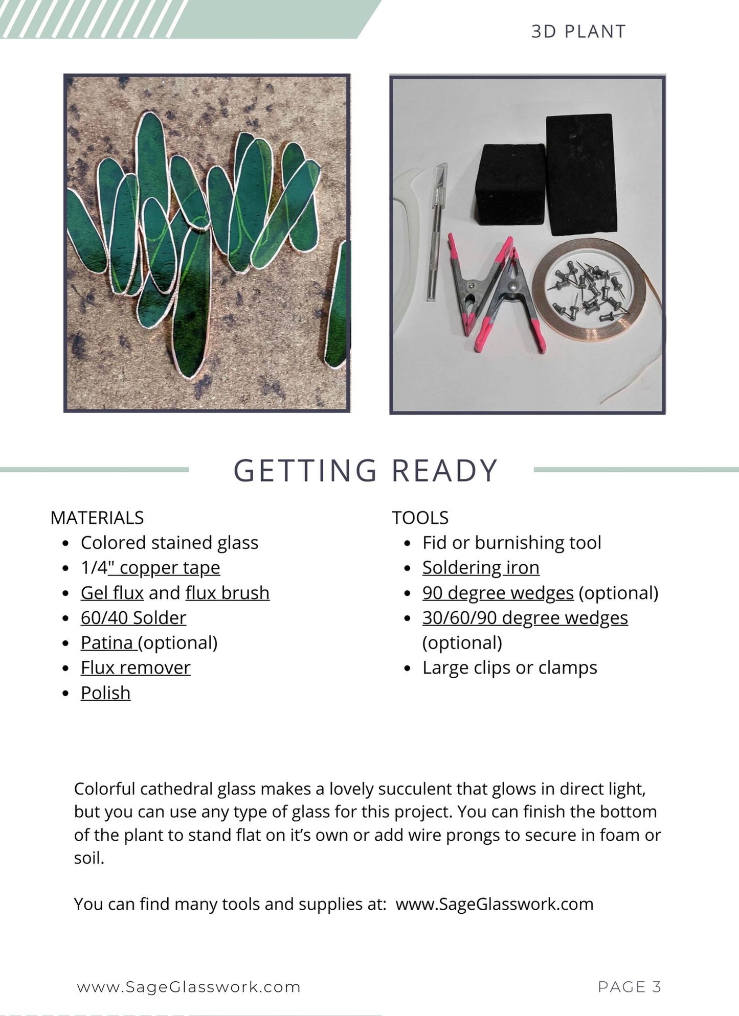 3D Narrow Leaf Succulent TUTORIAL, stained glass pattern